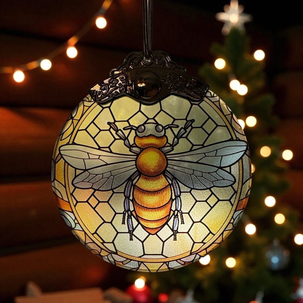 Colorful Bee Stained Glass Ornament
